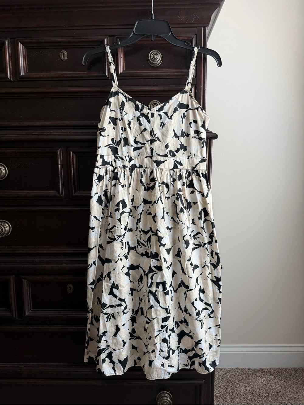 LOFT Cream and Black Floral Midi Sundress